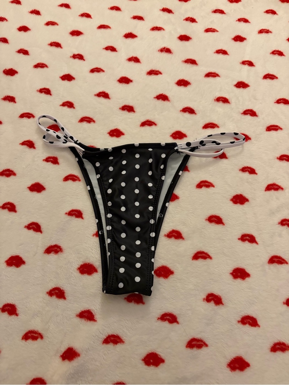 SHEIN Black & White Polka Dot Side-Tie Bikini Bottom